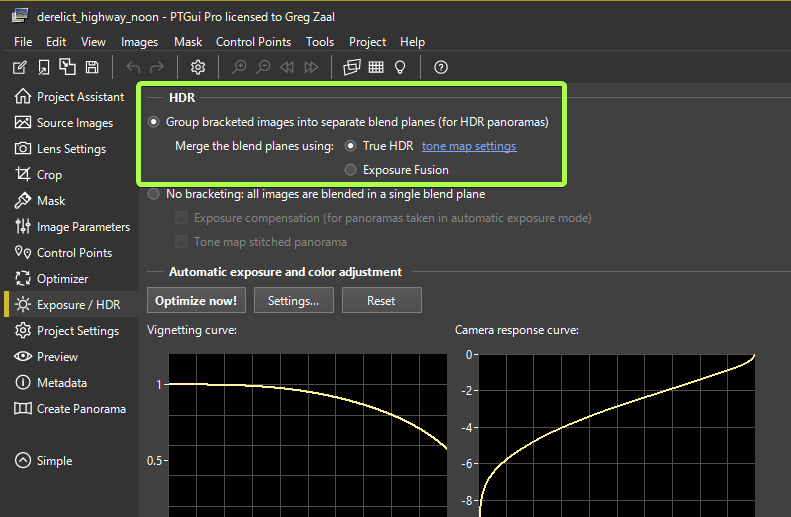 How to process multiple image panoramas shot for HDR.